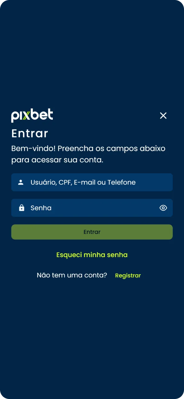 Abra o aplicativo Pixbet em seu celular e faça login na sua conta oficial.