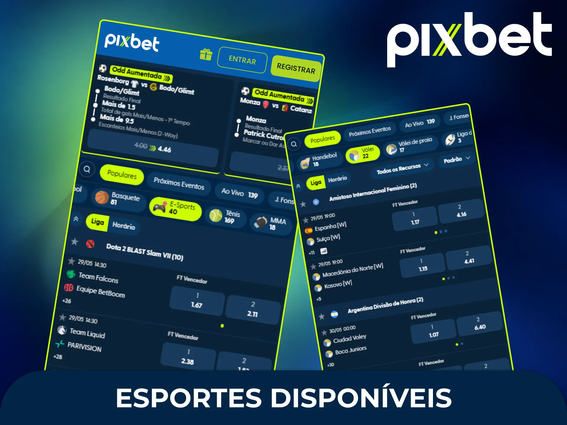 Aproveite todos os esportes no aplicativo Pixbet para fazer palpites em tempo real pelo celular.