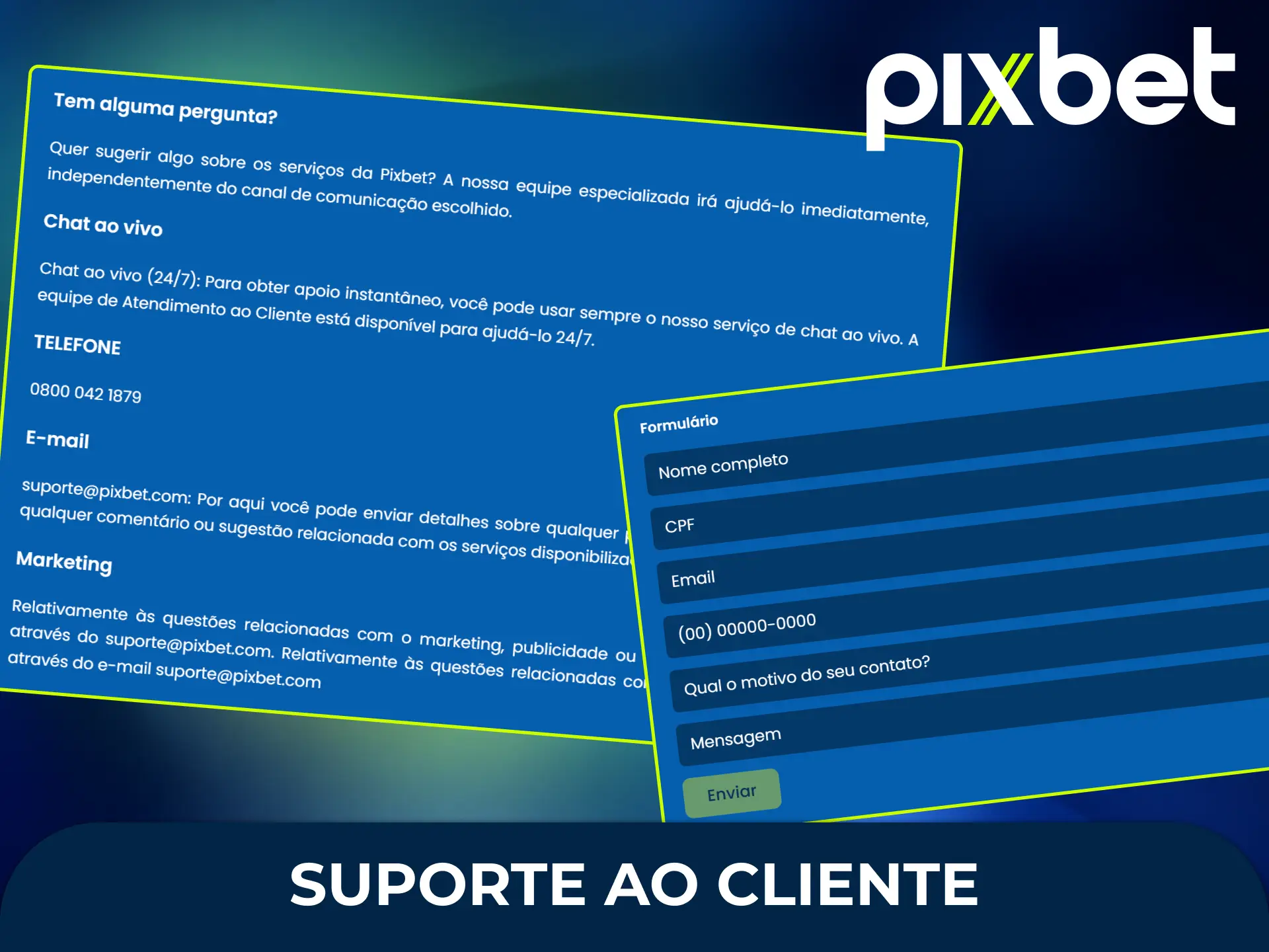 Entre em contato com o suporte ao cliente da Pixbet Brasil para resolver dúvidas rapidamente.