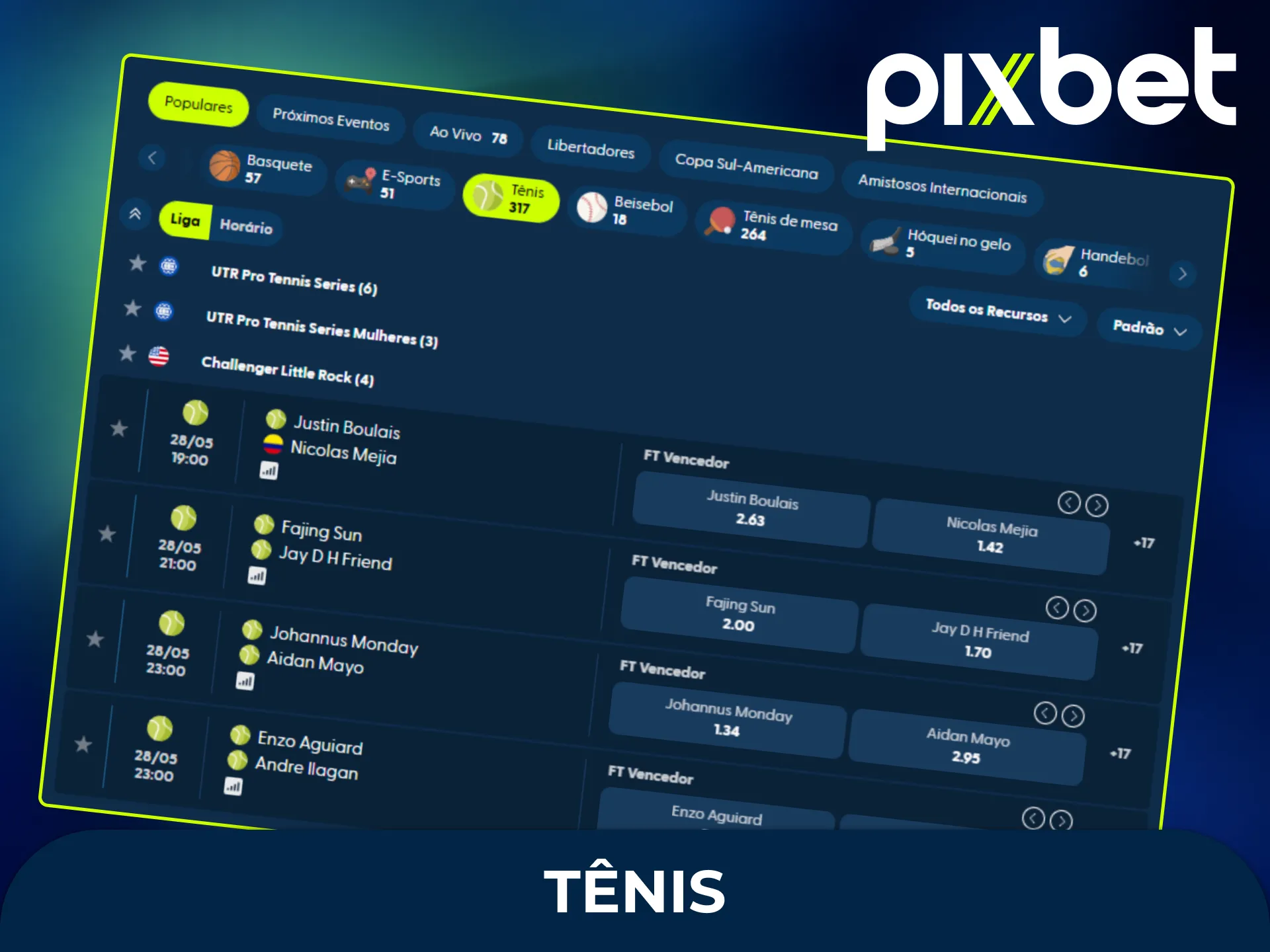 Aposte em grandes torneios de tênis na Pixbet Brasil e aproveite as melhores odds esportivas.