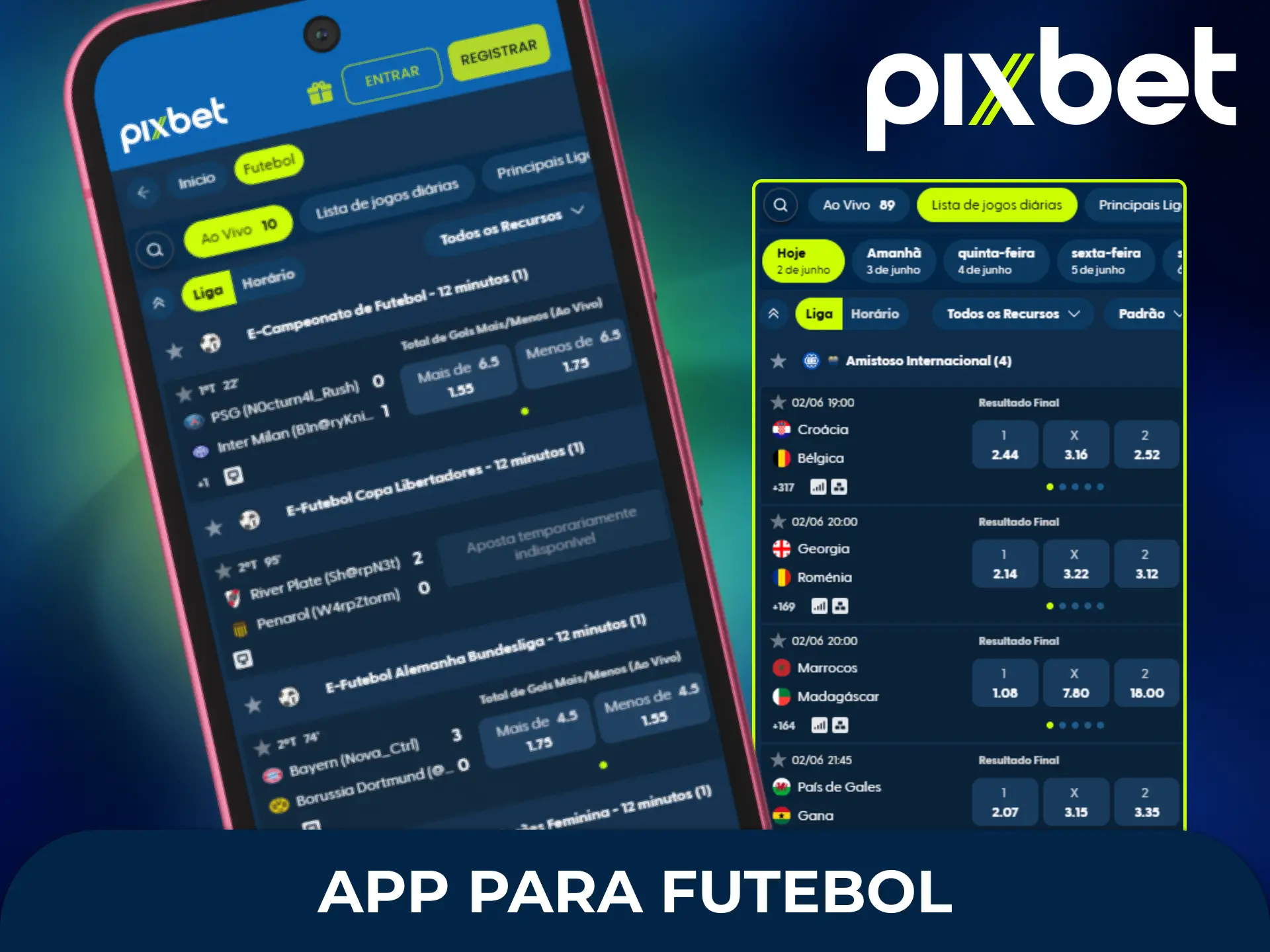 Baixe o Pixbet App para futebol e tenha o controle de todas as suas apostas na palma da mão com muita rapidez e praticidade.