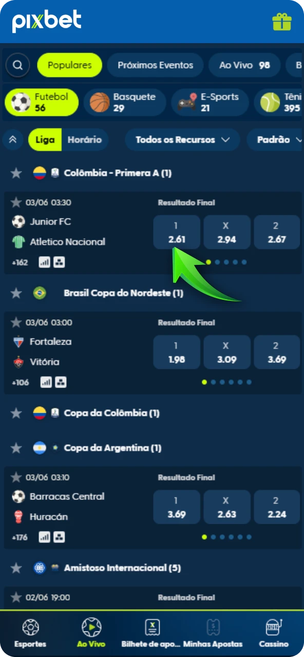 Escolha o mercado ideal que se encaixe na sua estratégia para o confronto selecionado.