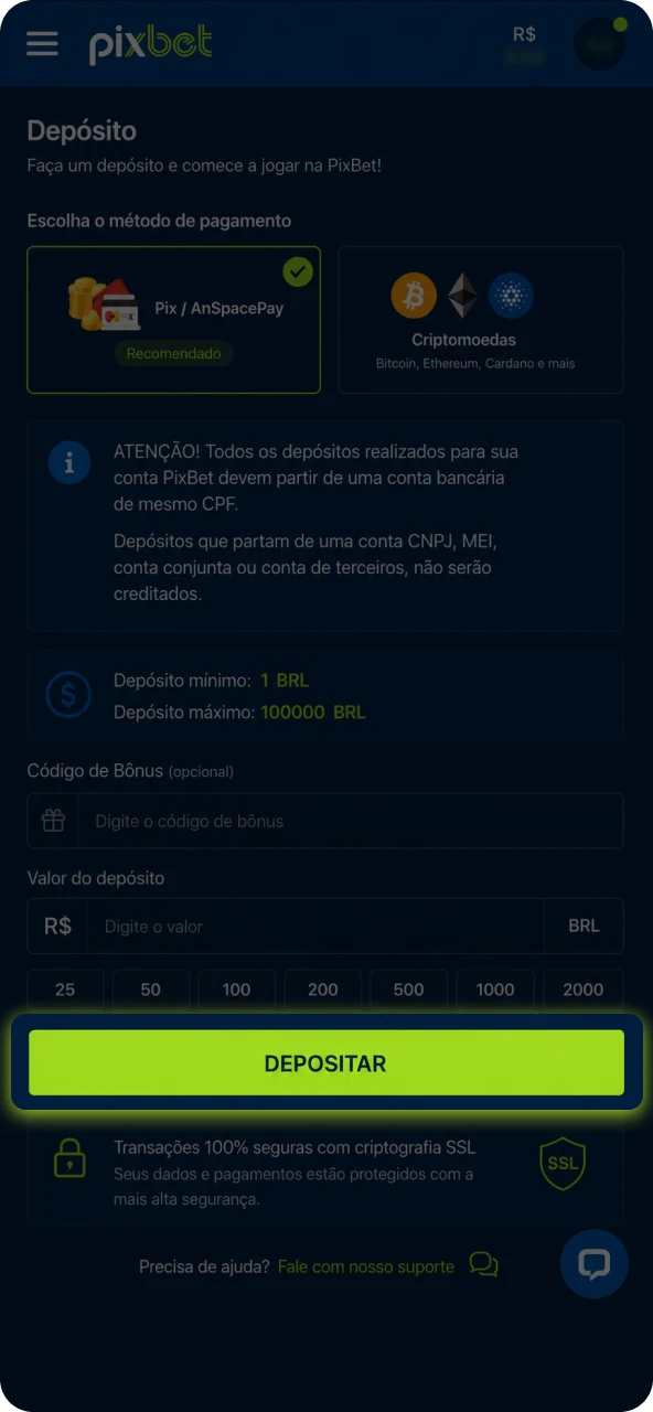 Confirme a transação, escaneie o código gerado ou pague a fatura para liberar seu saldo.