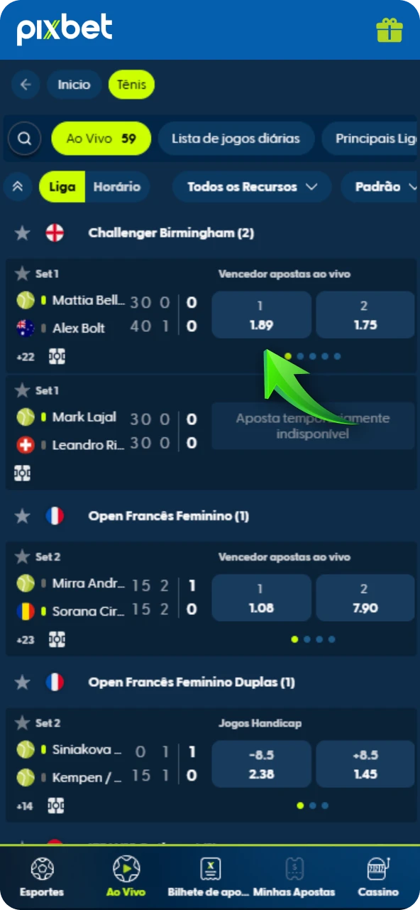 Escolha o torneio ou partida que deseja analisar, desde os Challengers até os Grand Slams.